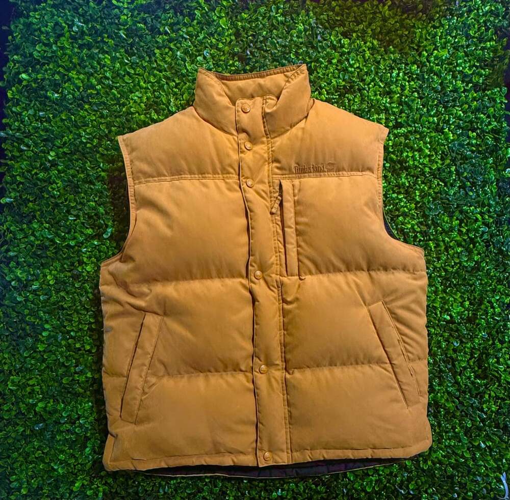 Timberland Puffer Vest Size L Wheat Duck Down Outdoor Winter